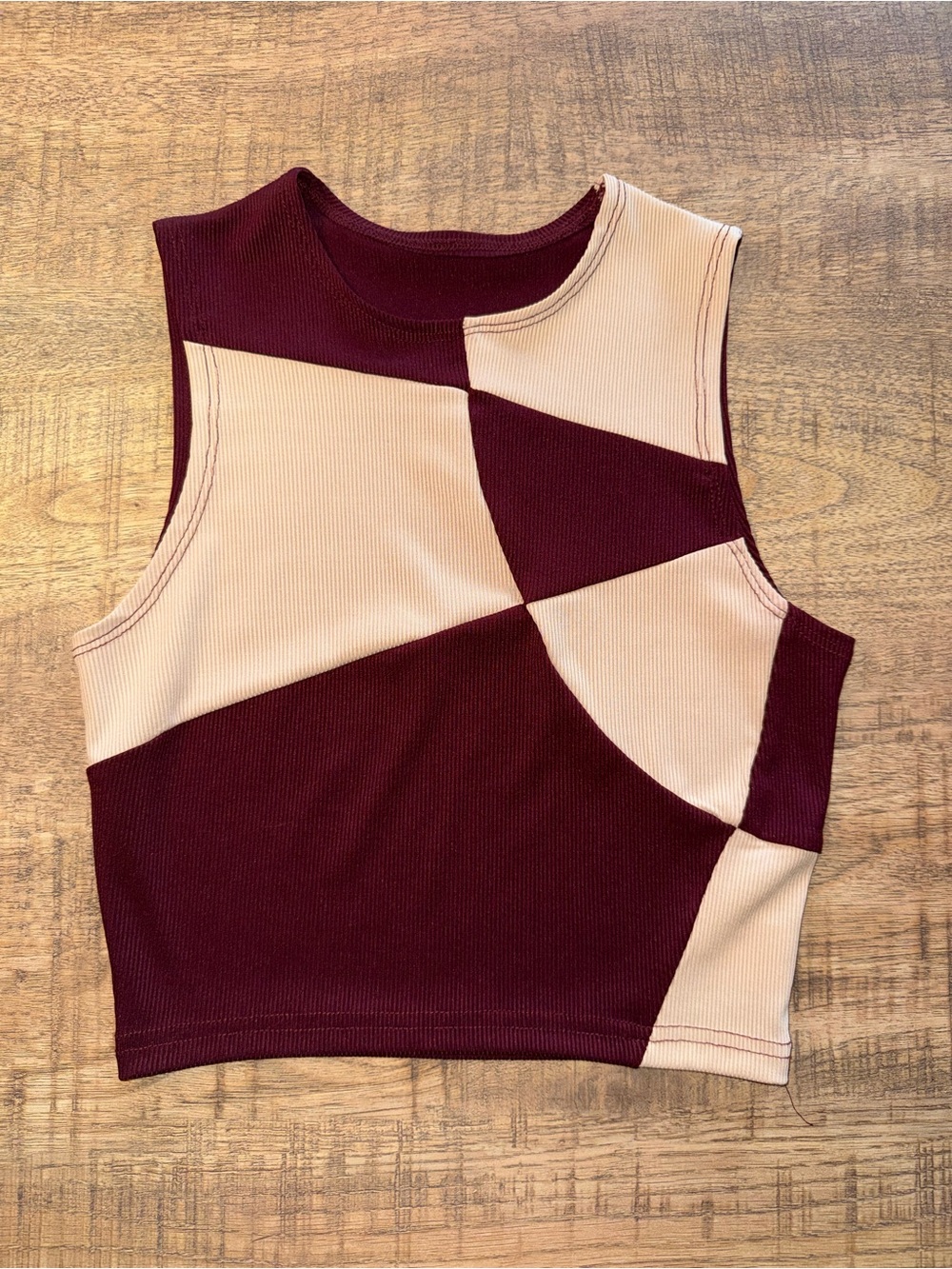 Sleeveless Colorblock Crop Top in Burgundy and Cream